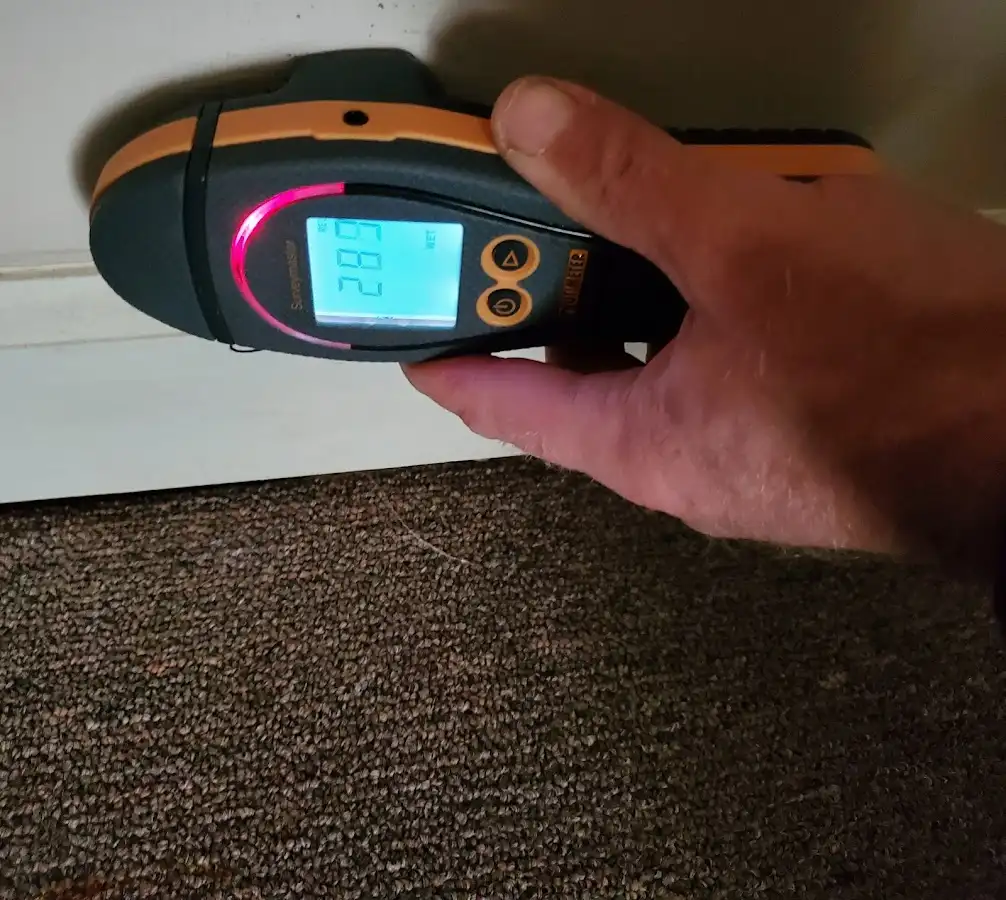 Moisture detection at baseboard during Burst Pipe Cleanup in Chili